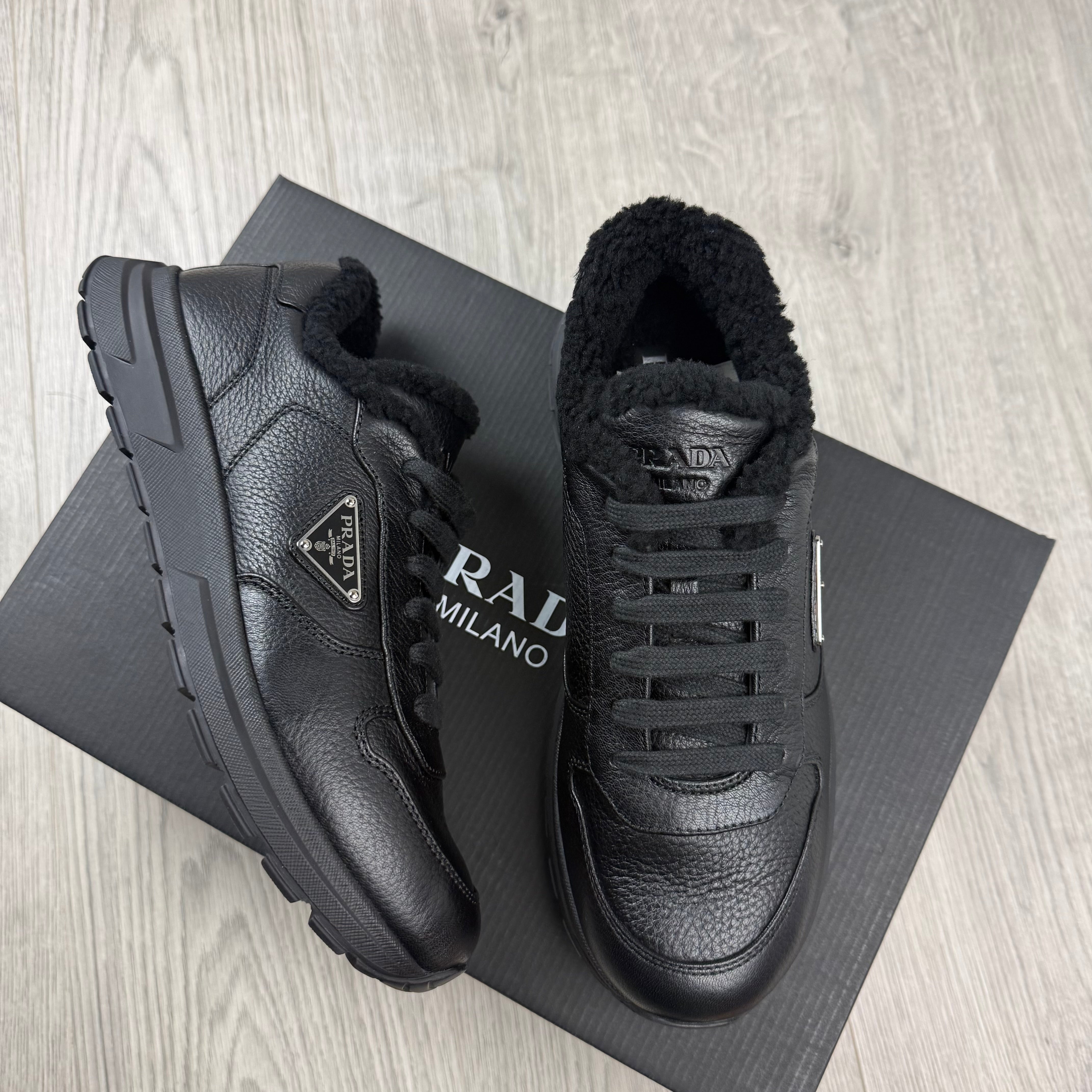 Prada 'Prax Shearling' Sneakers - Black