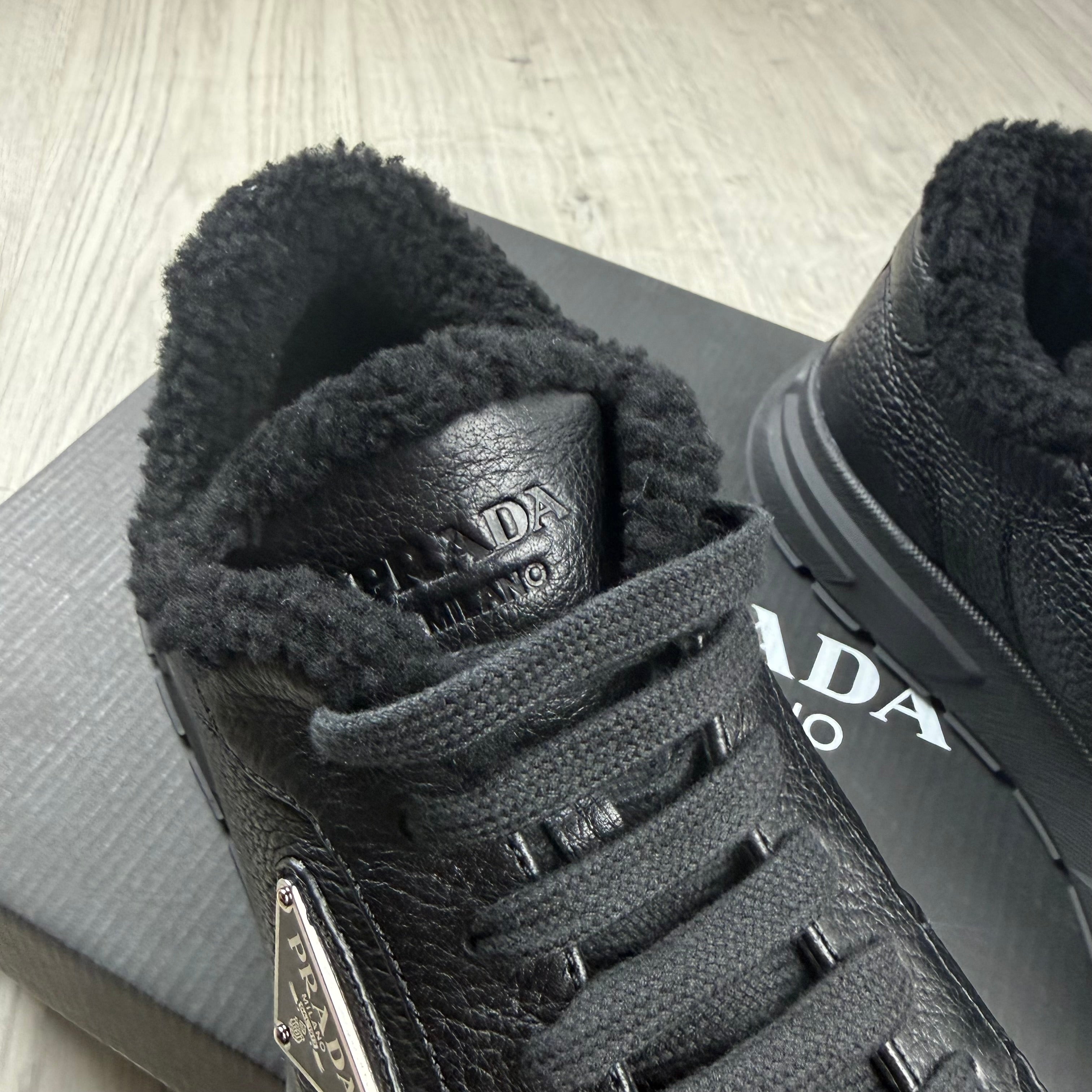 Prada 'Prax Shearling' Sneakers - Black