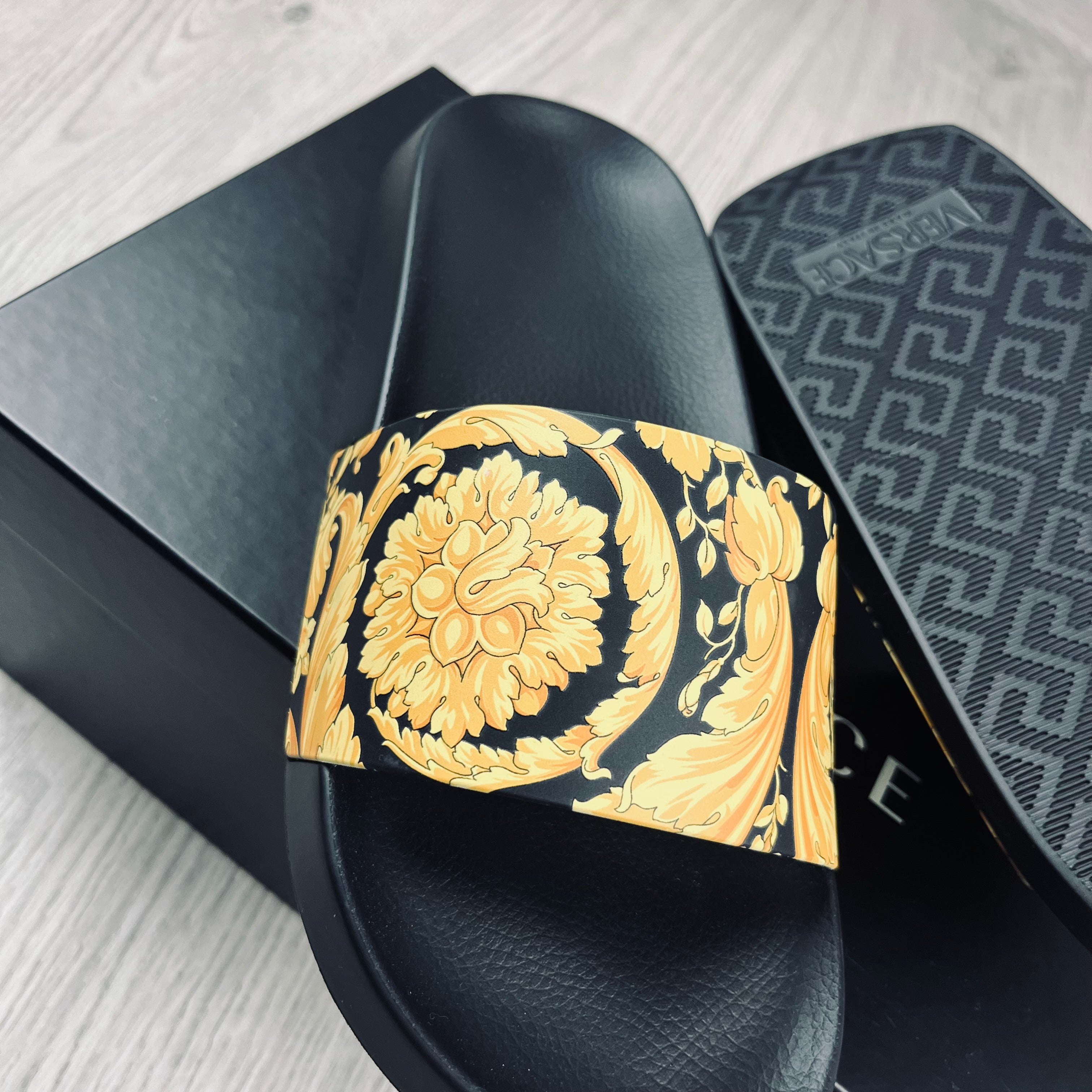 Versace Barocco Slides - Black