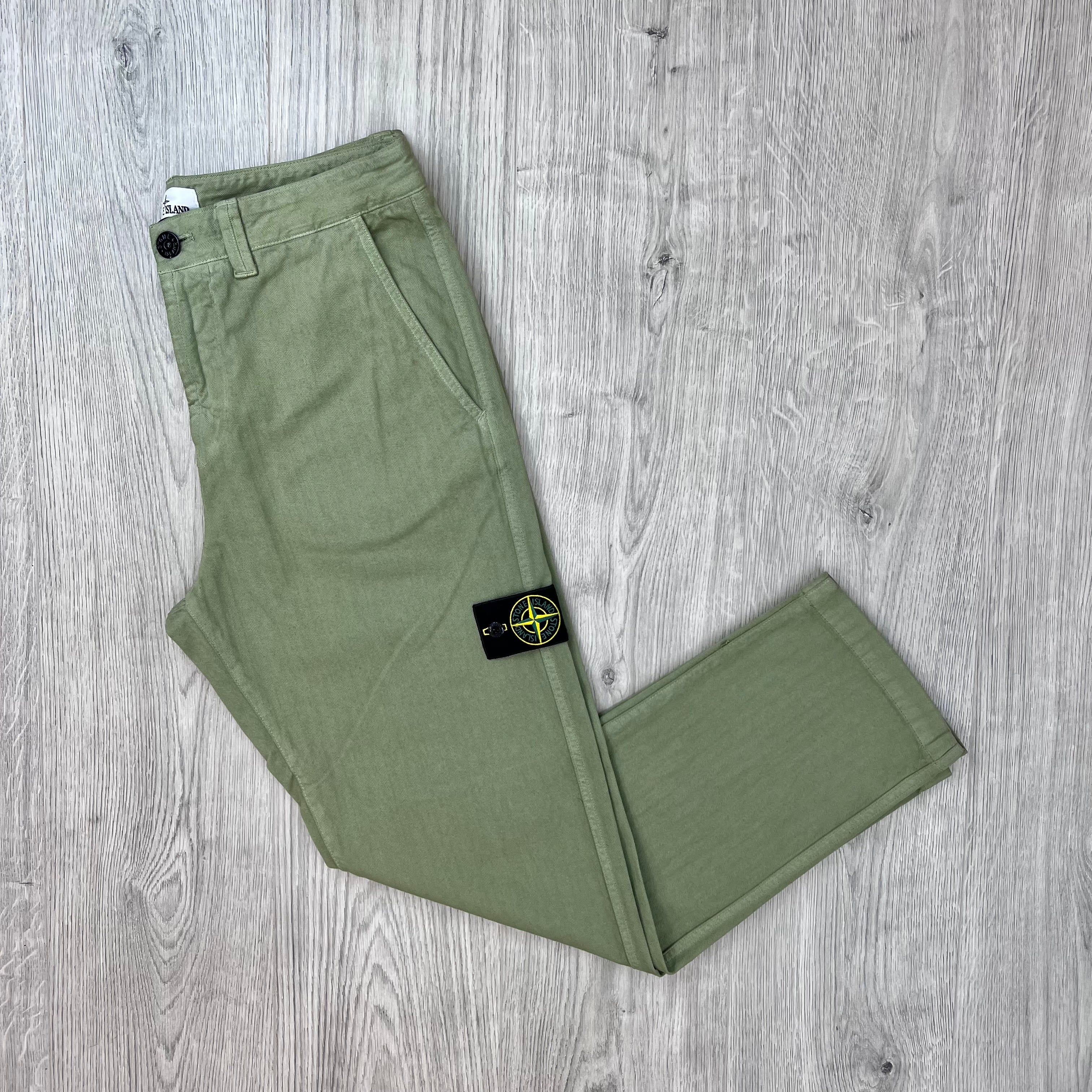Stone Island Herringbone Trousers - Laurel Green