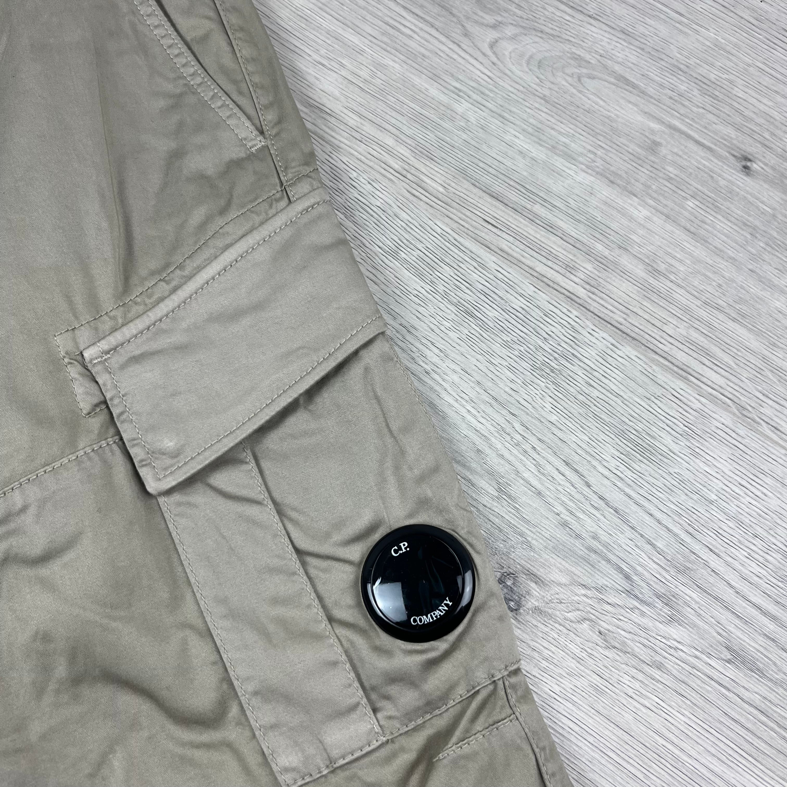 CP Company Stretch Sateen Cargo Trousers in Vintage Khaki. On sale at Open Attire.