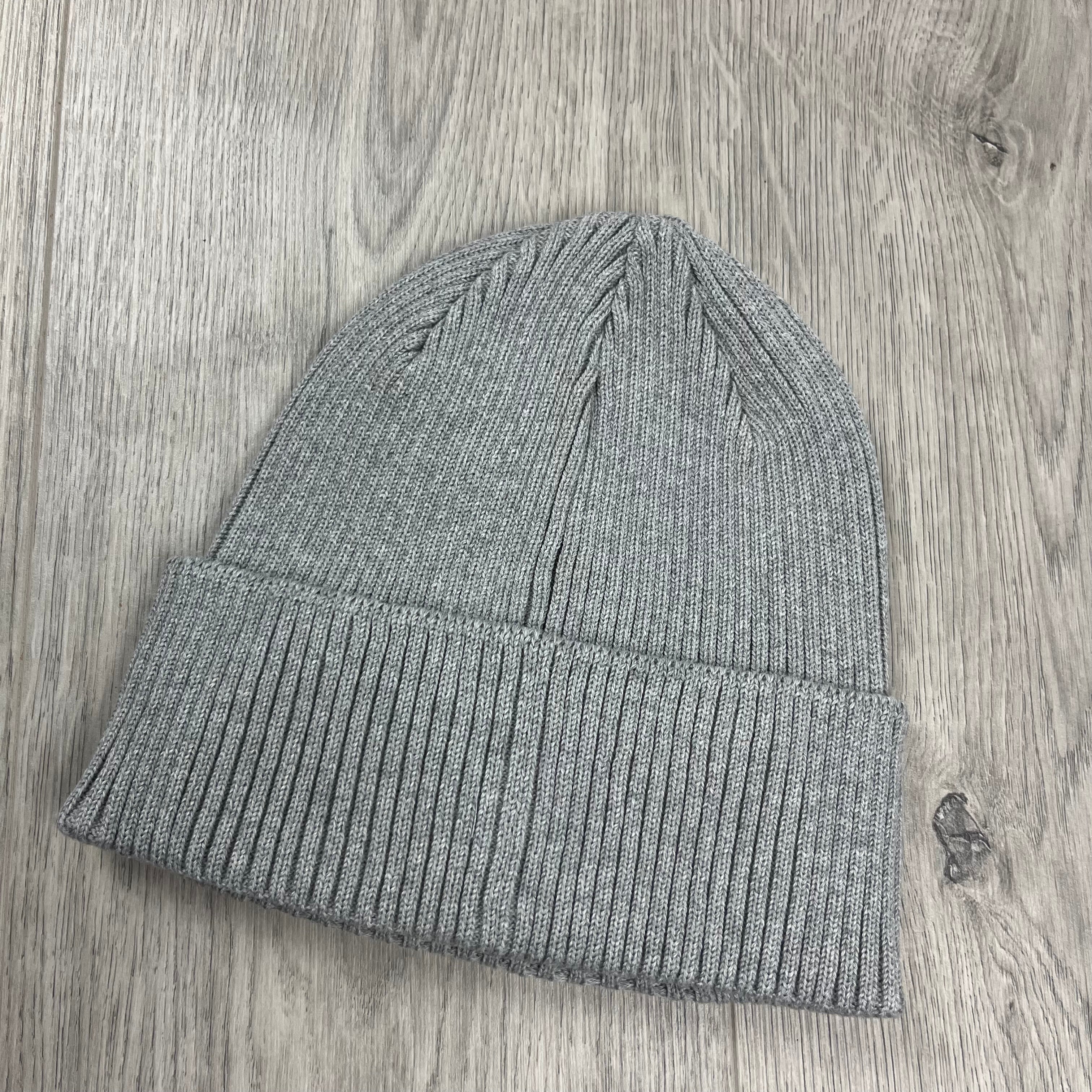 CP Company Cotton Goggle Beanie in Moon Melange. On sale at Open Attire.