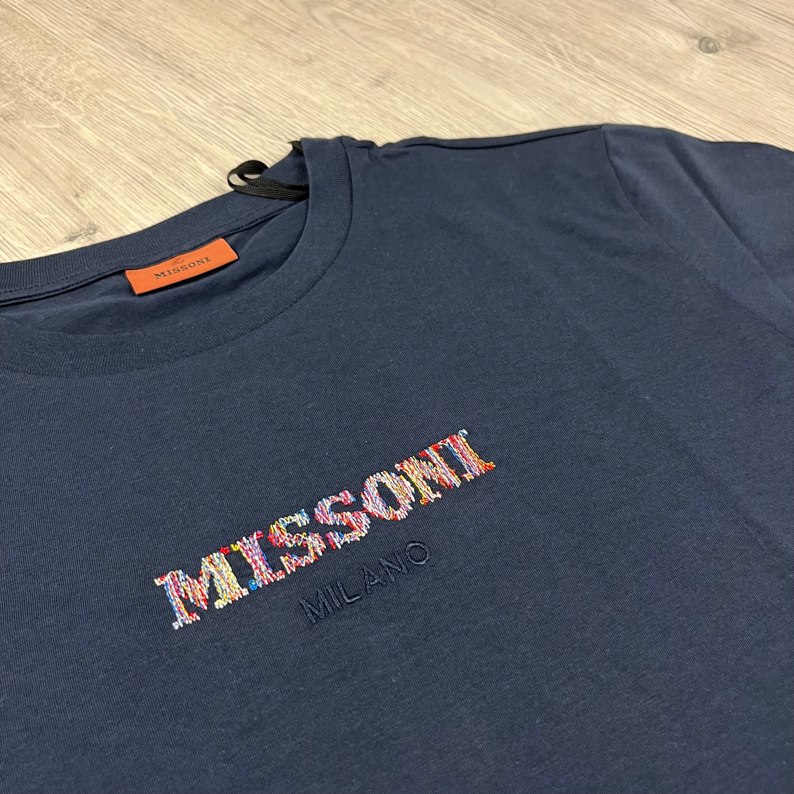 Missoni Embellished Logo T-Shirt in Navy. On sale at Open Attire.