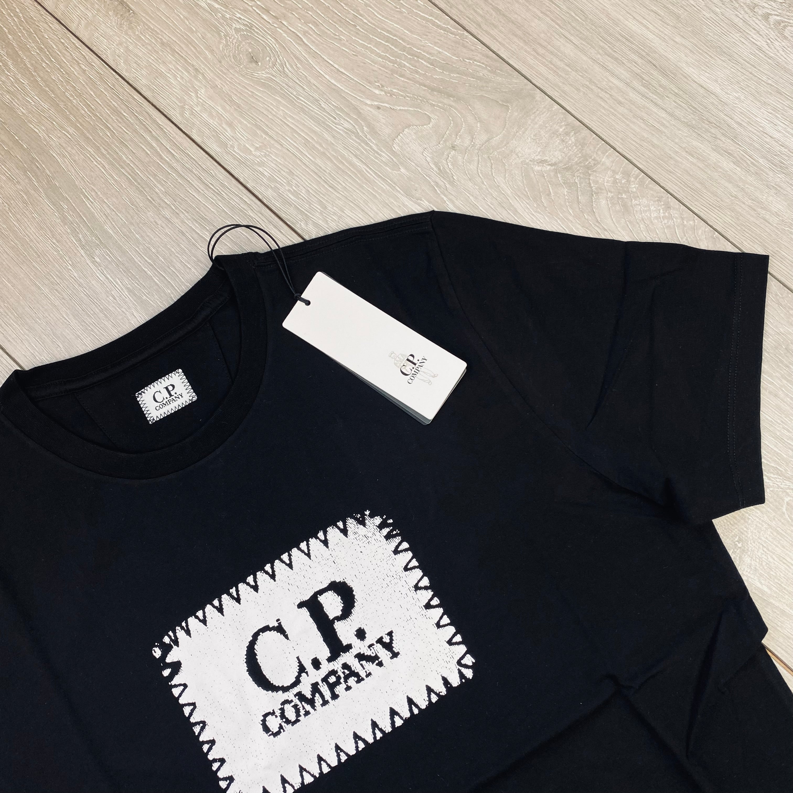 Men's CP Company 30/1 Stamp T-Shirt in Black. On sale at Open Attire.