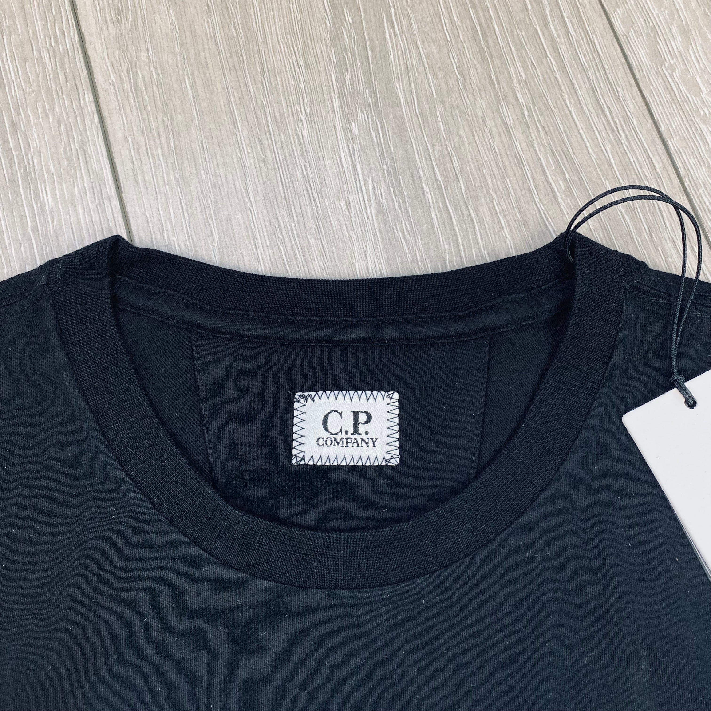 Men's CP Company 30/1 Stamp T-Shirt in Black. On sale at Open Attire.