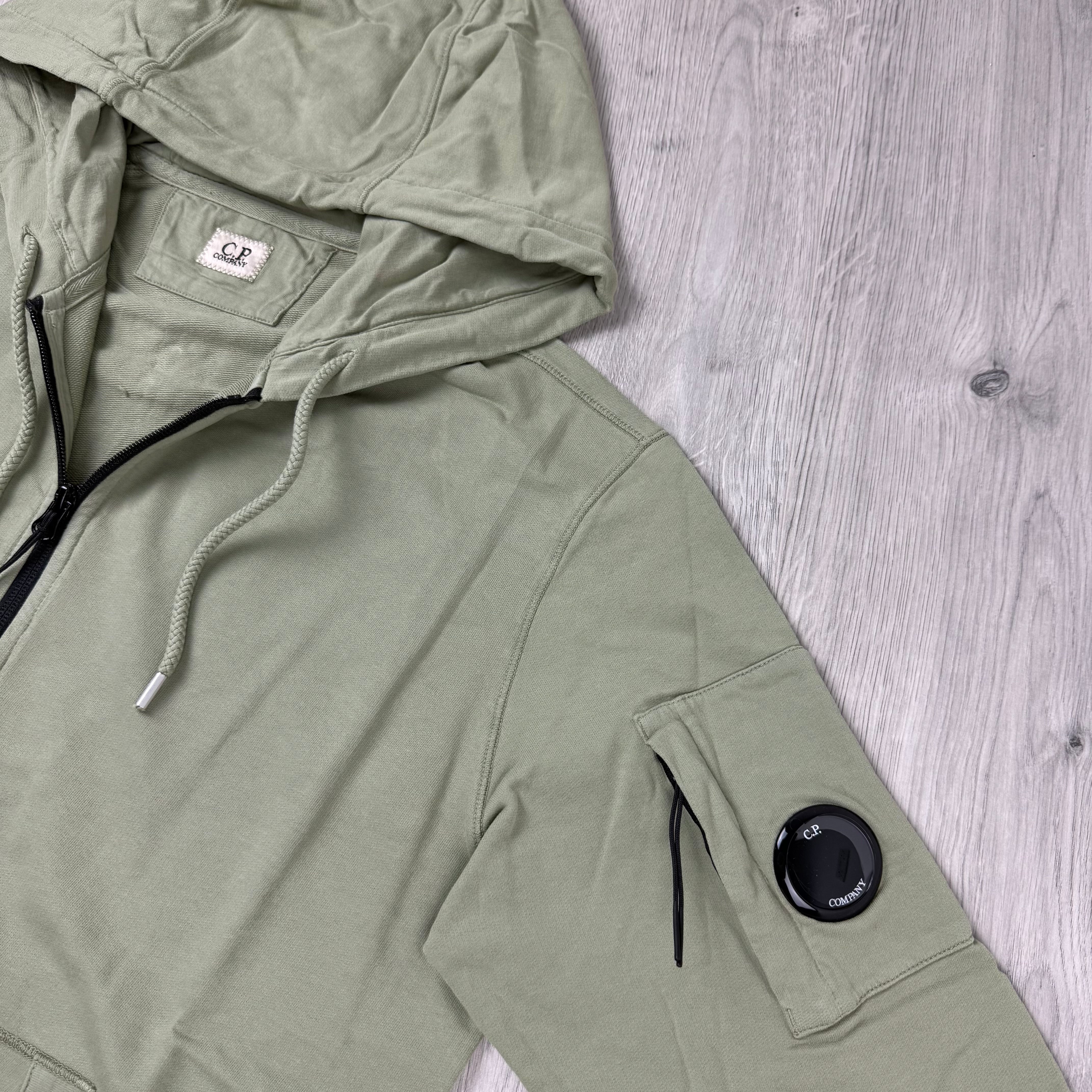 CP Company Light Fleece Zip Hoodie - Moss Gray