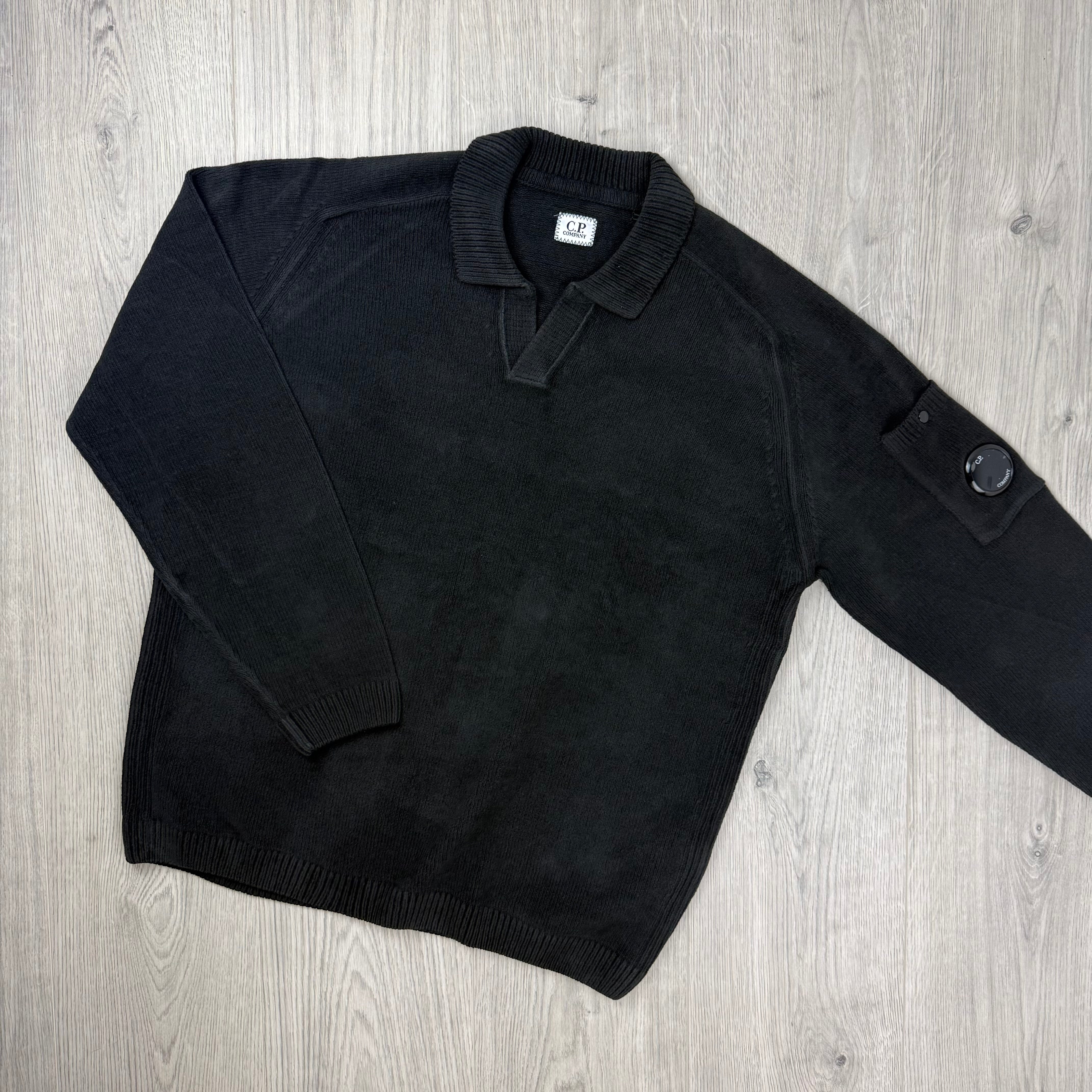 CP Company Chenille Knit Polo Sweatshirt - Black