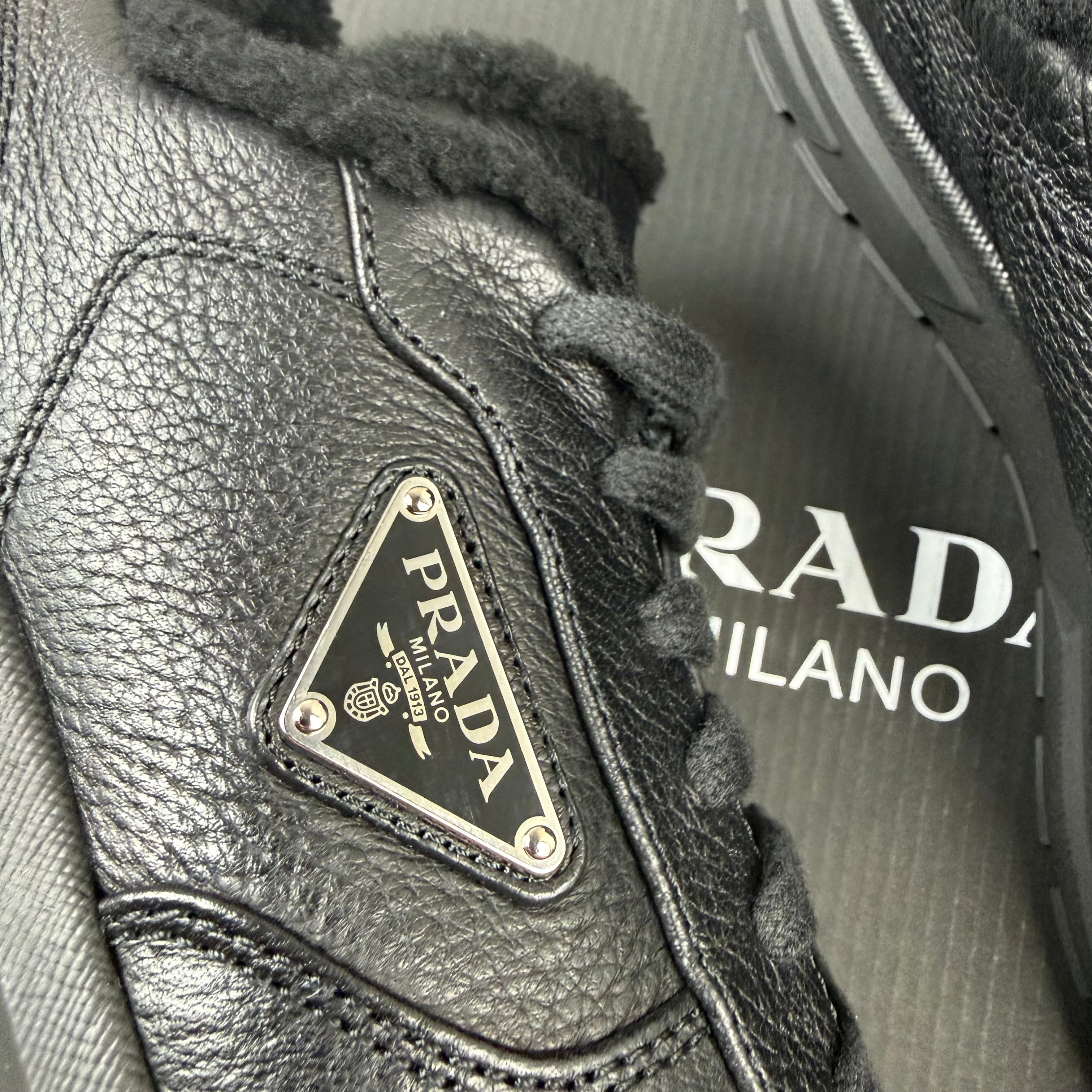 Prada 'Prax Shearling' Sneakers - Black