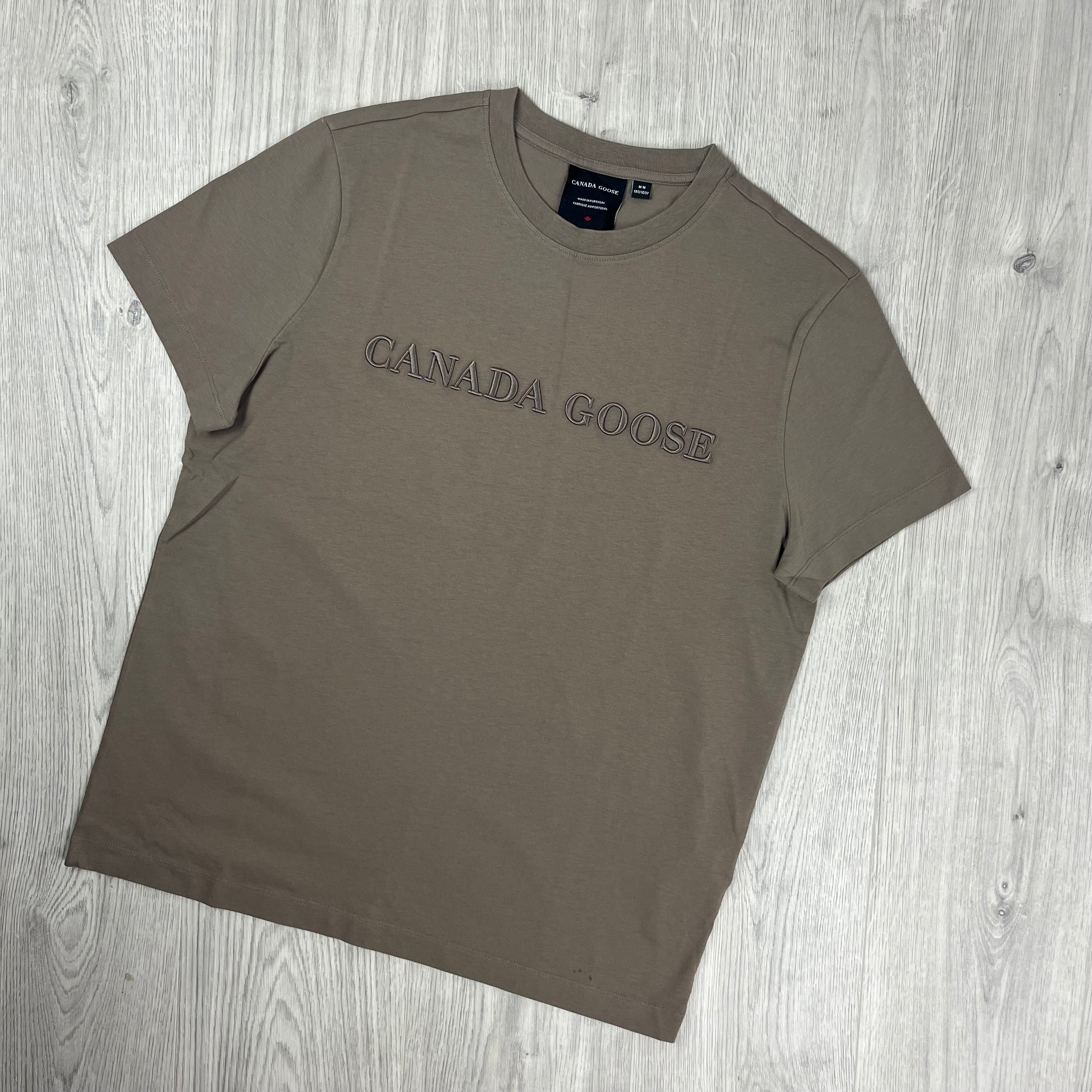 Men's Canada Goose Emersen T-Shirt in Taupe Grey. On sale at Open Attire.