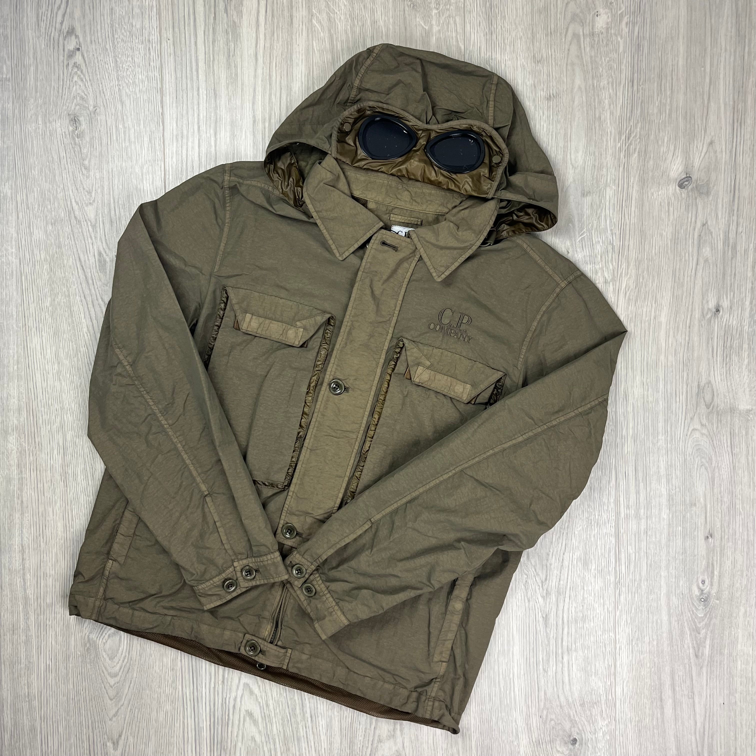 CP Company Flatt Nylon Hooded Overshirt in Ivy Green. On sale at Open Attire.
