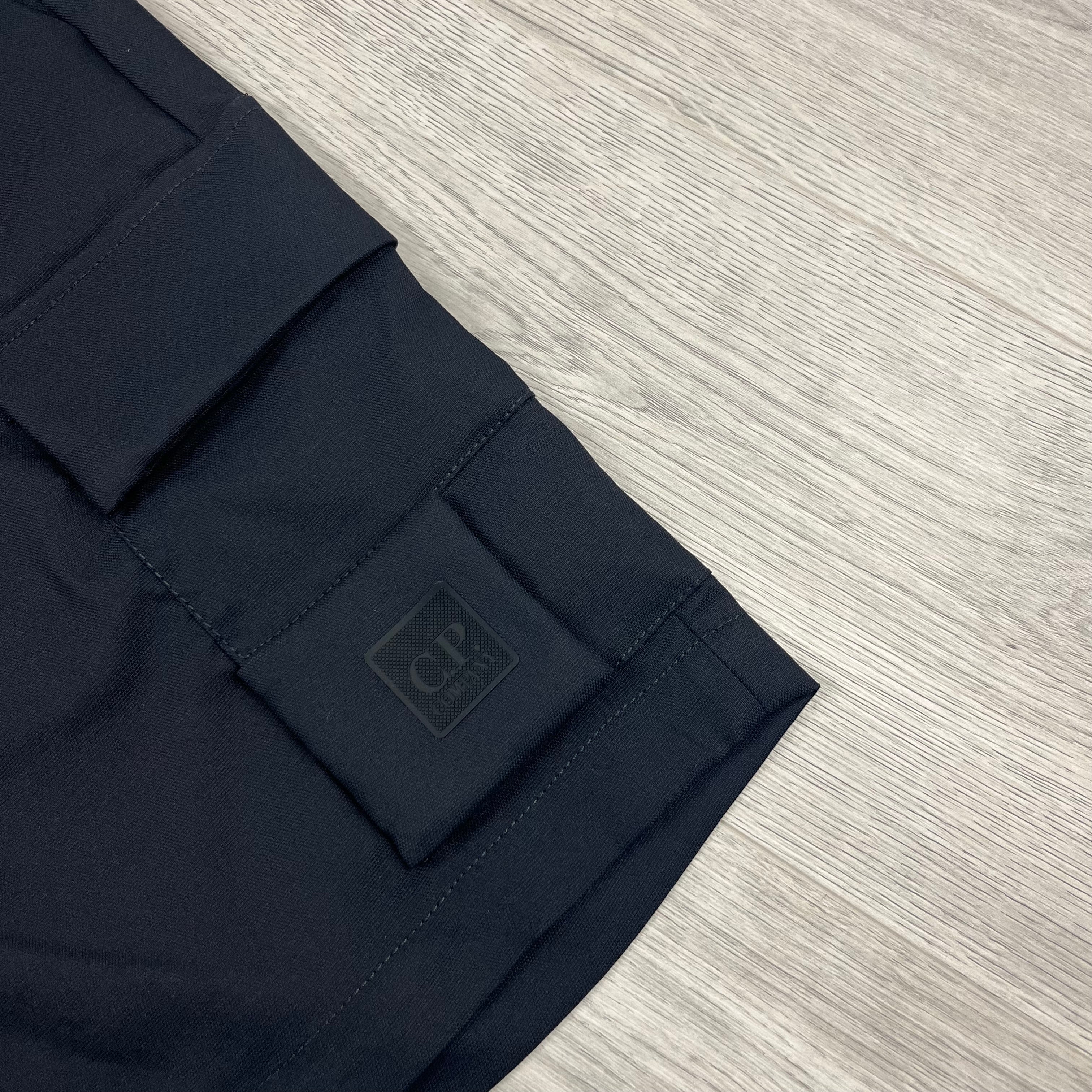 CP Company Metropolis Series Technical Panama Cargo Shorts in Black. On sale at Open Attire.