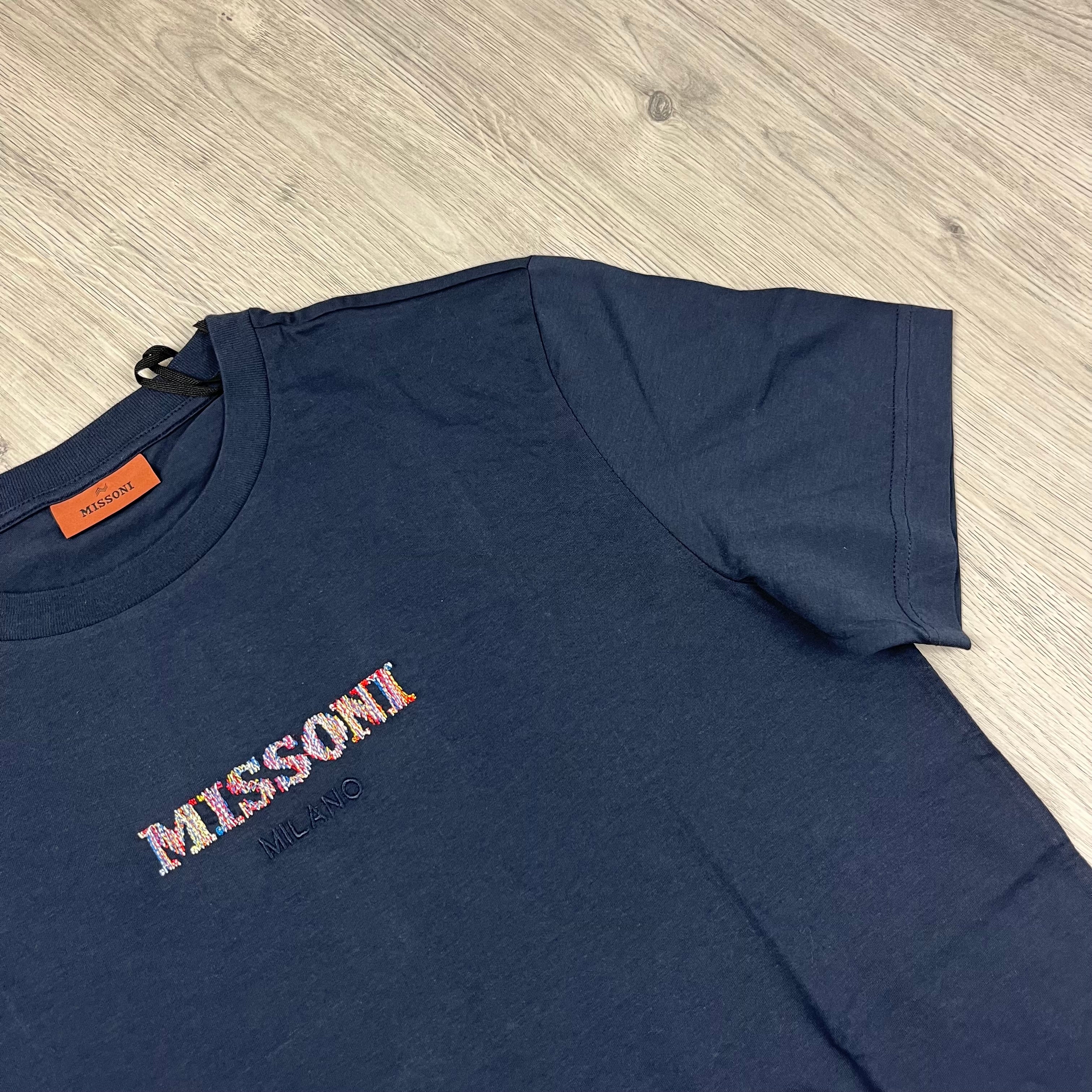 Missoni Embellished Logo T-Shirt in Navy. On sale at Open Attire.