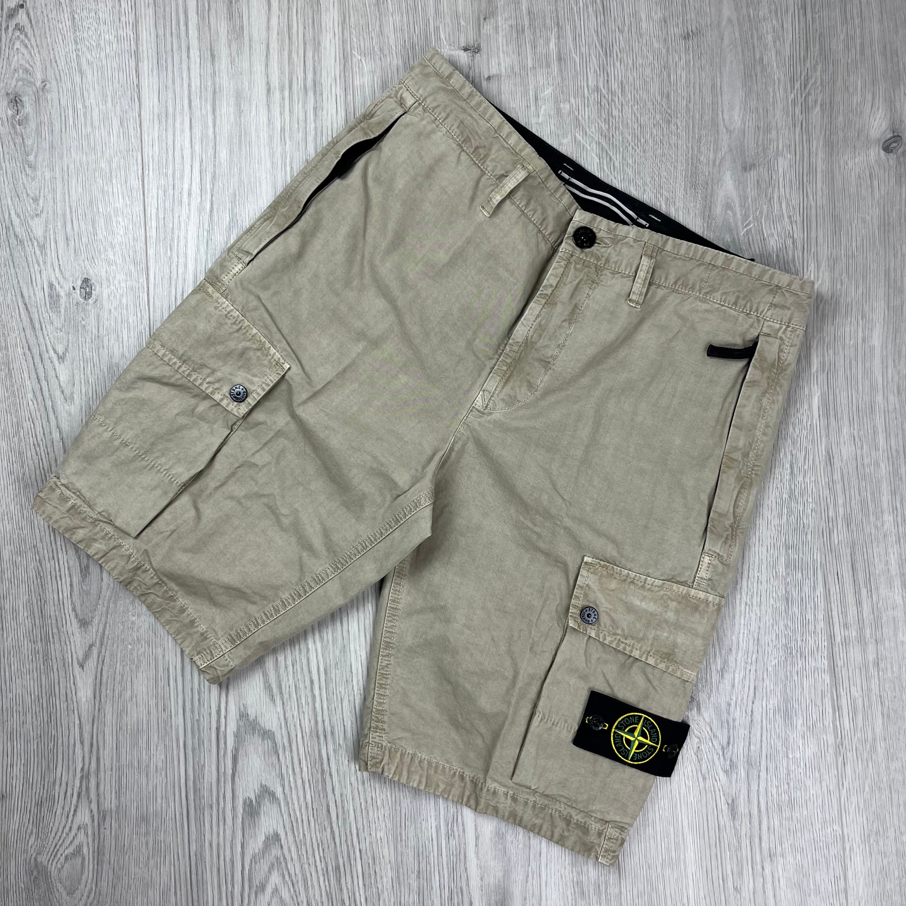 Stone Island Bermuda Cargo Shorts in Desert. On sale at Open Attire.