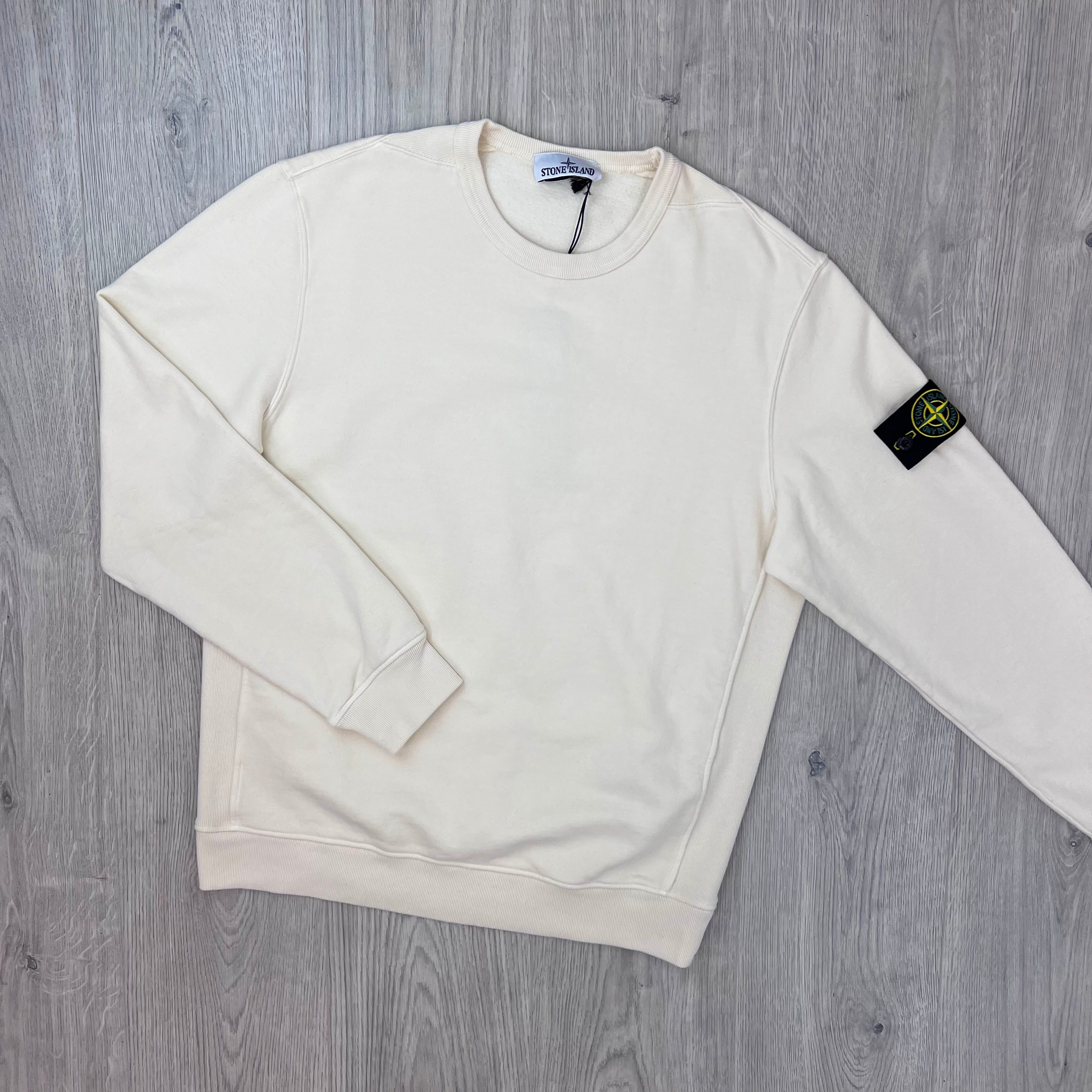 Front view of the Stone Island Crewneck Brushed Cotton Sweatshirt in Ivory.