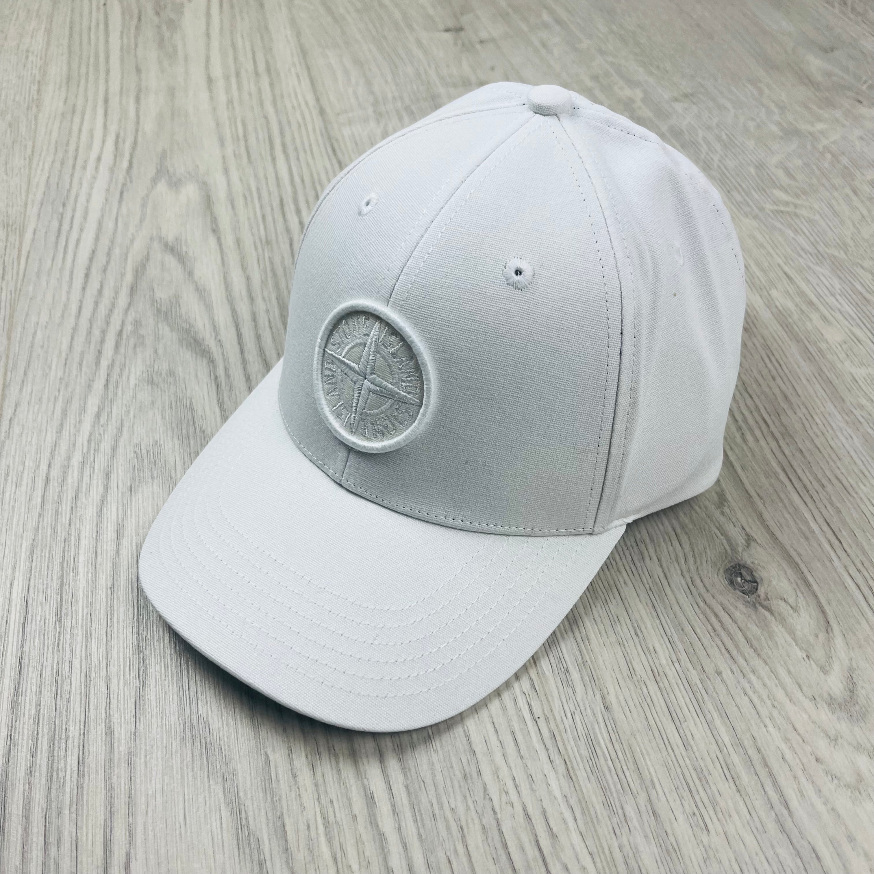 Stone Island Cotton Reps Baseball Cap in White. On sale at Open Attire.