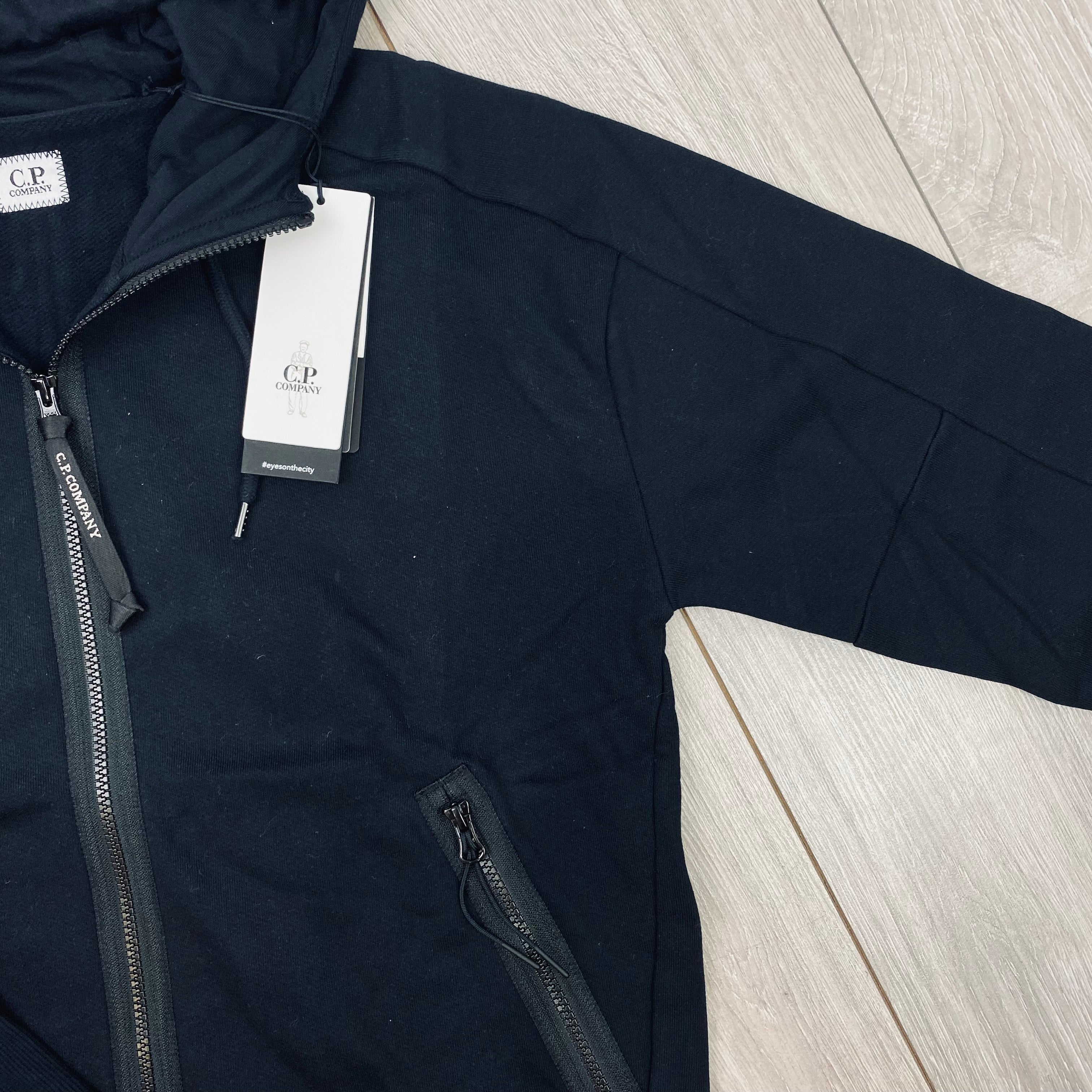 Men's CP Company Raised Fleece Goggle Hoodie in Black. On sale at Open Attire.