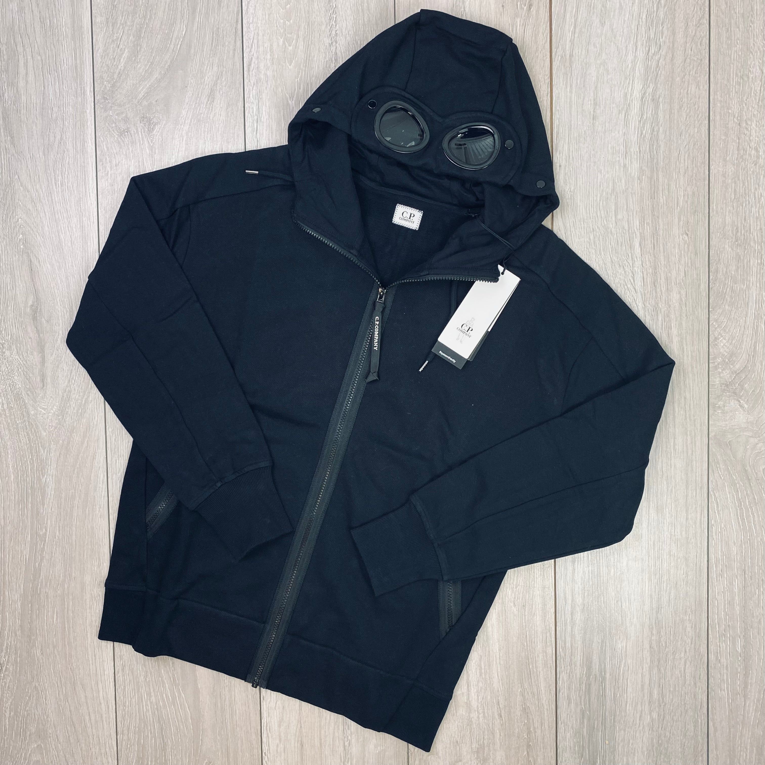 Men's CP Company Raised Fleece Goggle Hoodie in Black. On sale at Open Attire.
